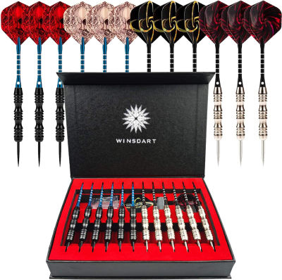 ‎WINSDART WINSDART ADKX Steel Tip Darts 12 Pack Set with Nonslip Iron Barrel Aluminum Dart Shafts and Flights + Darts Sharpener + an Gift Box Darts-A DARTS-A