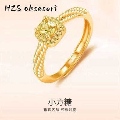 ใหม่แหวนประดับทองบุษราคัมสำหรับผู้หญิงแหวนแฟนแหวนแบบปรับขนาดได้สวยงามแหวนเพทายญี่ปุ่นและเกาหลีใต้