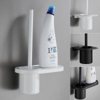 Toilet Brush Holder Black Aluminum Detachable Toilet Brush Holder Set with Shelf Wall Mounted Bath Cleaning Tool Brush Holder