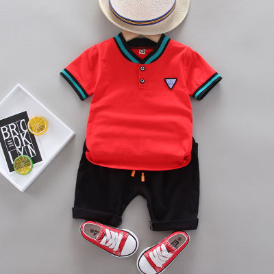 Boy fashion suit 0-5 year old boy polo shirt suit T-shirt katun lengan pendek kanak-kanak + seluar 2pcs pakaian bayi