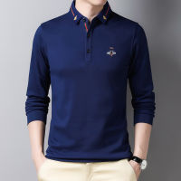 Designer High-end New Long Sleeve Fashion Polo Shirts Men Casual Solid Color Business Brand Mens Clothing Cotton Bee Embroidery