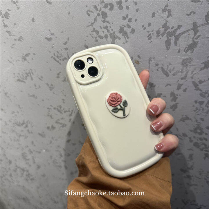 สเตอริโอราก-pink-flower-case-สำหรับ-iphone14-ซิลิโคนสีขาวกรณีโทรศัพท์หล่นสำหรับ-iphone12-11-simple-curve-edge-case-สำหรับ-iphone13-promax