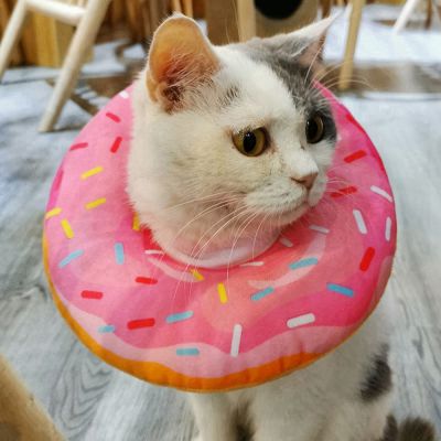 [HOT!] Pet Cat Donut Headgear Elizabeth Pet Protection Collars Recovery Cone Adjustable Cotton Blends Neck Prevent Bite Protection Coll