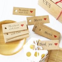100pcs Kraft Paper Tags Thank You Handmade with Love Hang Tags Candy Dragee Cookies Wedding Paper Cards Handmade Paper Labels