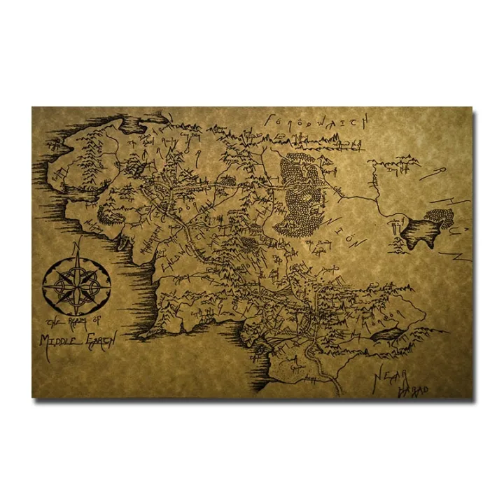 Middle Earth Wall Art Map Of Middle Earth Canvas Art Poster Vintage Style Print Lord Of Rings  Movie Painting Wall Picture For Living Room Decoration | Lazada