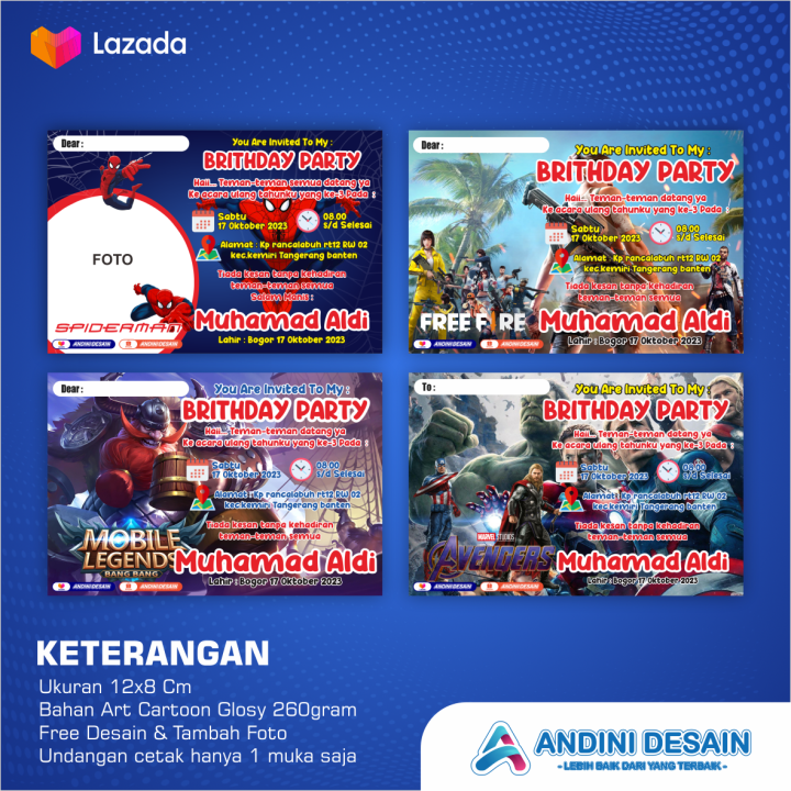 Bisa Pakai Foto Isi 100 Lembar Kartu undangan Ulang tahun Anak Ukuran