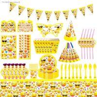 ▫ Smiley Face Theme Party Suit Paper Cup Paper Towel Paper Tray Disposable Holiday Festive Party Supplies