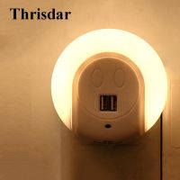 ♧❡℗ Thrisdar Light Sensor Novelty LED Night Light With 2 USB Port 5V USB Charger Adapter Plug-in Wall Lamp EU/US Plug Socket Lamp