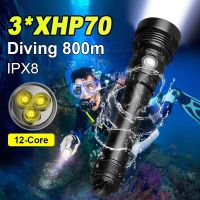 Super 9000LM 3*XHP70 LED Dive Light High Power LED Flashlight Underwater Lantern 800m Powerful Diving Torch IPX8 Waterproof Adhesives  Tape