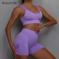 WANAYOU Seamless Women Yoga Set Shockproof Sports Bra Hip Lift Sports Shorts 2 Piece Fitness Gym Yog Sets Workout Suits