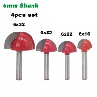 4PC / Set 6MM Shank Milling Cutter ไม้แกะสลักลูกจมูกเราเตอร์ Bit Set End Mill Round Cove Box Solid Carbide Radius Core Milling