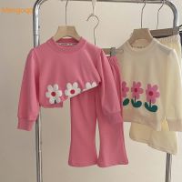 Mengoqq Baby Girl Clothes Set Hoodie Flared Pant 2PCS Infant Toddler Child Clothing Suit Flower Print Outfit Baby Clothes 2-14Y