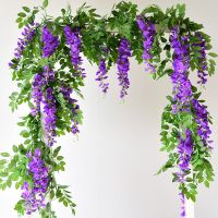 hotx【DT】 Hot Wisteria Artificial Vine Wreath Wedding Arch Decoration Fake Rattan Trailing Wall