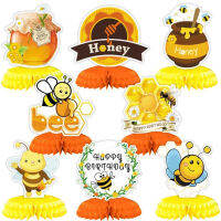 8Pcs กระดาษรังผึ้งพัดลมตาราง Centerpieces น้ำผึ้ง Bee Party ตกแต่งสำหรับ Bee Themed Party Baby Shower วันเกิด Y5GB