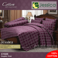 JESSICA ชุดผ้าปูที่นอน Cotton 100% พิมพ์ลาย Graphic C1025 สีม่วง #เจสสิกา ชุดเครื่องนอน 6ฟุต ผ้าปู ผ้าปูที่นอน ผ้าปูเตียง ผ้านวม กราฟฟิก