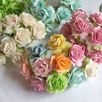 [10 ดอก] ดอกไม้กระดาษ ดอกไม้ประดิษฐ์ ดอกกุหลาบ 20-25 มม มีหลายสีให้เลือก