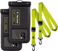 Case-Mate Pelican – 2 Pack – Marine Series – Water-Proof Floating Protection Phone Pouch (Regular Size) with Detachable Lanyard – Black/Hi-Vis Yellow 2 Pack - Black/Lime