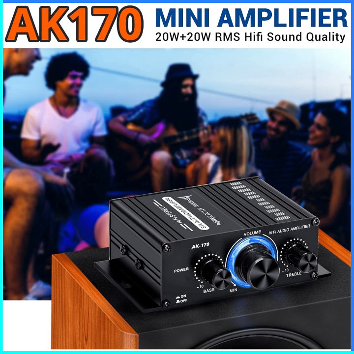 COD AKaudio HiFi Mini Stereo Car Amplifier Treble Bass Booster AK 170 ...