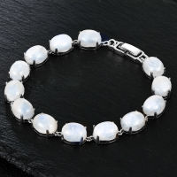 S925 Sterling Silver Bracelet Natural Moonstone Moonlight Stone Bracelet 18cm Gemstone Tennis Bangle Jewelry Anniversary Gift