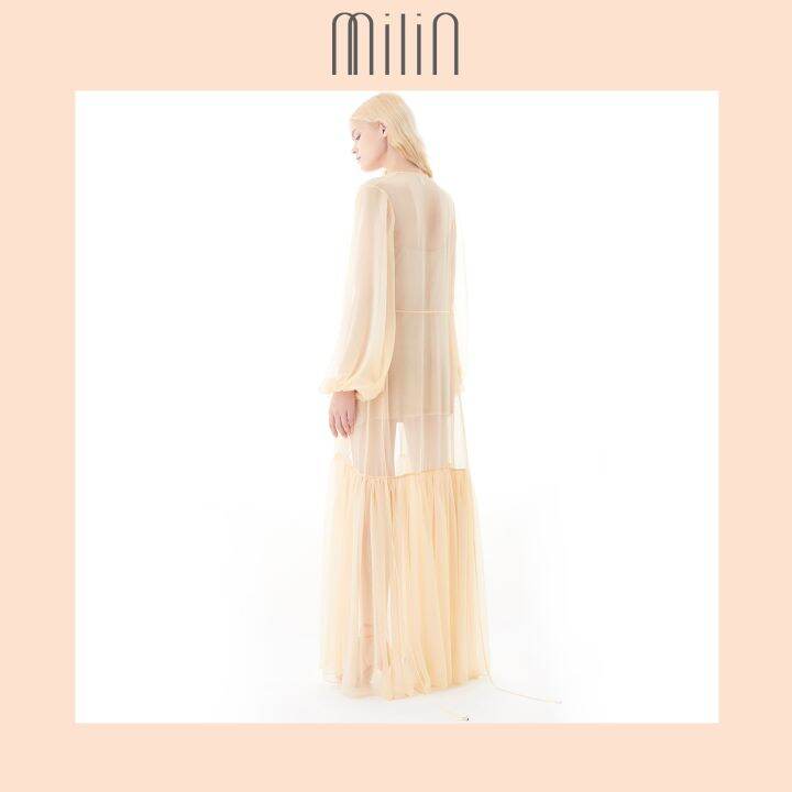 milin-balloon-sleeve-robe-with-ruched-hem-detail-เสื้อคลุม-ตัวยาว-ผ้าชีฟองโปร่ง-แขนทรงบอลลูน-violet-beige-สีม่วง-สีเบจ-gong-he-robe