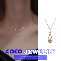 COCOJEWELRY สร้อยคอแฟชั่นเกาหลีรูปหยดน้ำกลวงสำหรับผู้หญิงเครื่องประดับแบบเรียบง่ายสวยงามอารมณ์ลมเย็นพวงกุญแจแบบห่วง