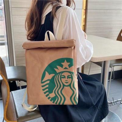 【hot sale】❉▪ C16 Starbucks Bag Paper Bag Backpack Womens Backpack Large Capacity School Bag College Students Class Casual Messenger Bag Tote Bag Couple Bag