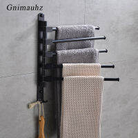 Black Aluminum Towel Bar Active Towel Rack Bathroom Hardware accessories Wall Mount Swivel 3 4 5 Arms with Hooks