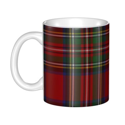 Personalized Royal Stewart Tartan Clan Plaid Red Green Blue Coffee Mugs DIY Scottish Geometric Striped Ceramic Tea Milk Cups
