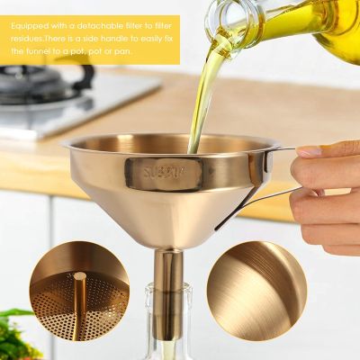 Stainless Steel Funnel Kitchen Oil Liquid Funnel with Detachable Filter/Strainer for Canning Kitchen Tools