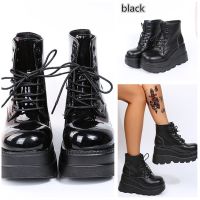 COD dsdgfhgfsdsss Plus Size Womens Autumn Platform Boots Fashion Leather Round Toe Waterproof Boots Outdoor Casual Lace Up Booties