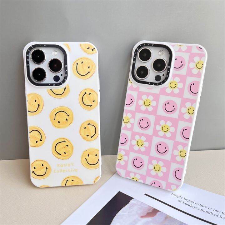 casetifg-เคสโทรศัพท์มือถือซิลิโคน-tpu-กันกระแทก-ป้องกันเลนส์-ลายตารางหน้ายิ้ม-หรูหรา-สําหรับ-iphone-11-13-12-14-pro-max-7-8-14-plus-xr-x-xs-max