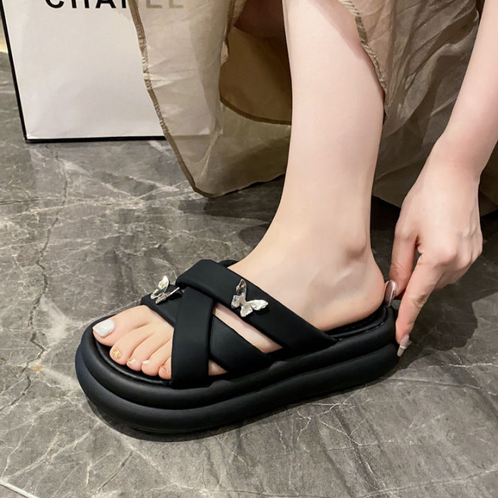new-thick-sole-soft-leather-slippers-for-women-in-2023-summer-outwear-cross-soft-sole-beach-shoes-for-leisure-fairy-wind-cooling-slippers