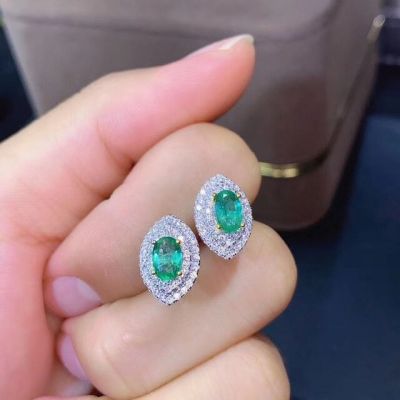 Natural Emerald Circular Earrings S925 Pure Silver Fine Fashion Luxurious Wedding Charming Jewelry for Women