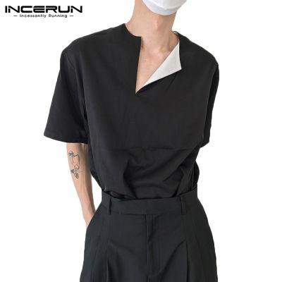 ✐❄✜ Incerun เสื้อยืด แขนสั้น สีดํา และสีขาว