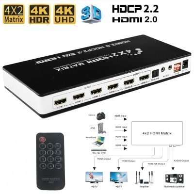 HDMI-เข้ากันได้2.0เมทริกซ์4X2 4K 60Hz HDCP 2.2 EDID ควบคุม HDMI 2.0สลับตัวแยกเมทริกซ์4 In 2ออก4K HDMI 1.4V