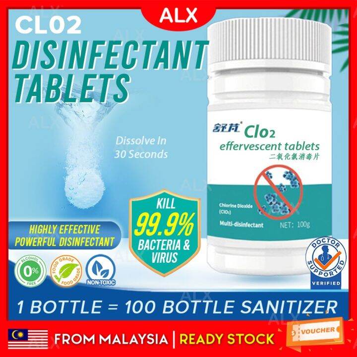 ALX Malaysia 100 Tablets HOSPITAL FOOD GRADE No Alcohol CIO2 Chlorine