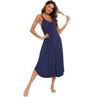 【 WYIN kitchen】 Sexy Sleeveless Nightdress Long Modal Sleepwear Women Solid Nightgown Casual Spaghetti Strap Lingerie Sleepdress Homewear