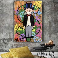 โมเดิร์น Alec Monopoly ภาพวาดผ้าใบ Dollor เงิน Graffiti โปสเตอร์และพิมพ์ภาพผนังศิลปะสำหรับตกแต่งห้องนั่งเล่น Cuadros