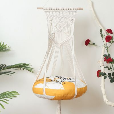 Q1JB Boho Woven Cat Hanging Basket Dog Pet Hammock Swing Bed Macrame Tapestry Decor