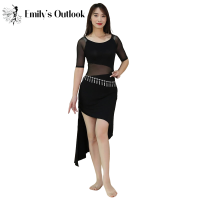 2019 Cheap One Piece Modal Dress Bellydance Outfit y Mesh Oriental Dance Practice Show Skirt Black Long Sleeve