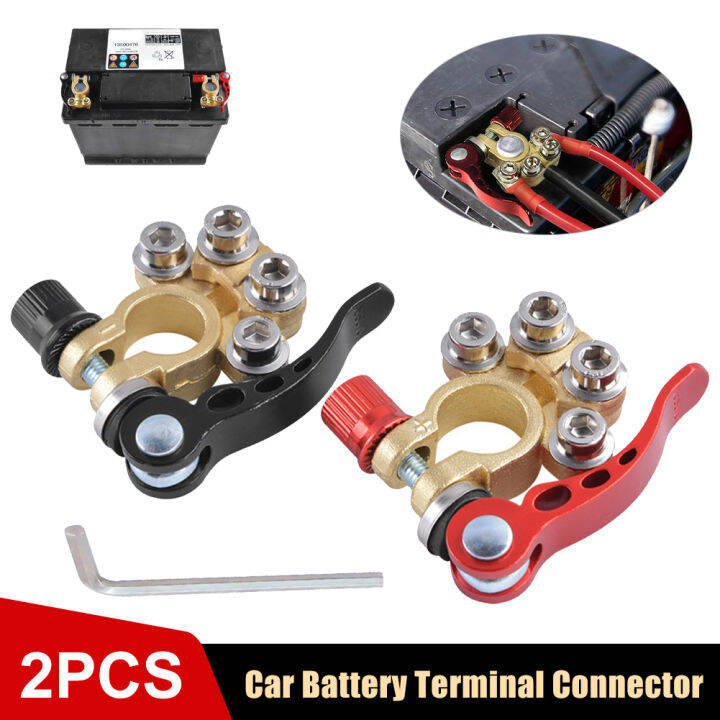 Free Ship 2pcs Car Battery Terminal Connector 4 Way Quick Release Disconnect Battery Terminal 9756