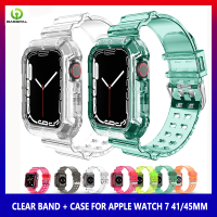 สายซิลิโคนลูกกวาดใสเข้ากันได้สำหรับ Apple Watch Series 7 41MM 45MM SE 6 5 4 3 2 1 Band + Case 40Mm 44Mm For I Watch สายกันน้ำ38Mm 42Mm Case And Strap 2 In One (แถมฟรีฟิล์มกันรอย)