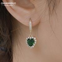 Classic Jewelry Simple Peach Green Love Zircon Pendant Ear Hook Korean Retro Earrings Ins Style Sweet Girl Personality Earring