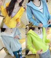 UN SHOP เสื้อคลุมแขนยาวผู้หญิง มีซิป มีฮู้ด สีพื้น สไตส์เกาหลี