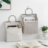 Dormitory Wall Hanging Storage Bag Door Wardrobe Table Top Fabric Cotton Linen Organizer Basket Books Magazine Phone Holder Hook