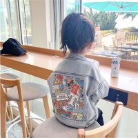 2023 Fashion Baby Girls Blue Tooling Denim Jacket for Children Autumn Clothes Spring New Boys Cartoon Print Coat Outwear