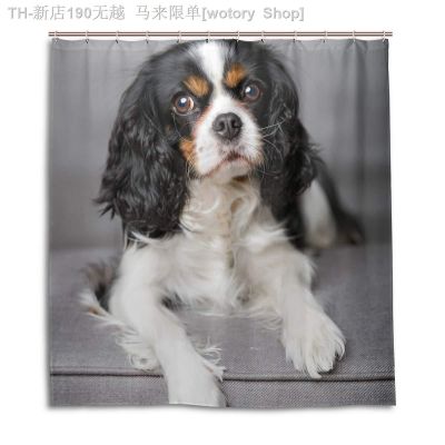 【CW】♘✑  Cavalier King Charles Spaniel Dogs Shower Curtain Polyester Fabric Curtains with Hooks