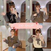 DD SHOPพร้อมส่ง 7260 เสื้อไหมพรมแขนชีฟองลายดอกไม้ น่ารักคาวาอิมาก คิ้วสุดๆ