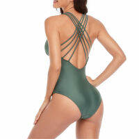 Sexy Backless Swimsuit for Women XXL 2021 One-piece Maillot De Bain 1 Piece Femme V-neck Solid Black Red Green Beach Swim Wear