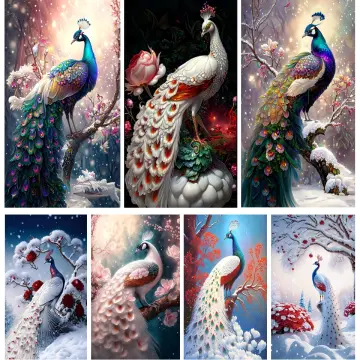 5D Diamond Painting Pink Peacock Cross Stitch Animal Diamond